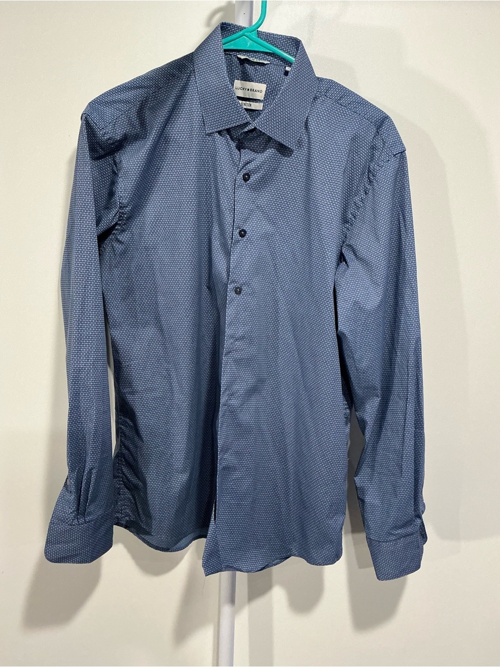 Lucky Brand Men's Navy Blue Micro-Pattern Dress Shirt